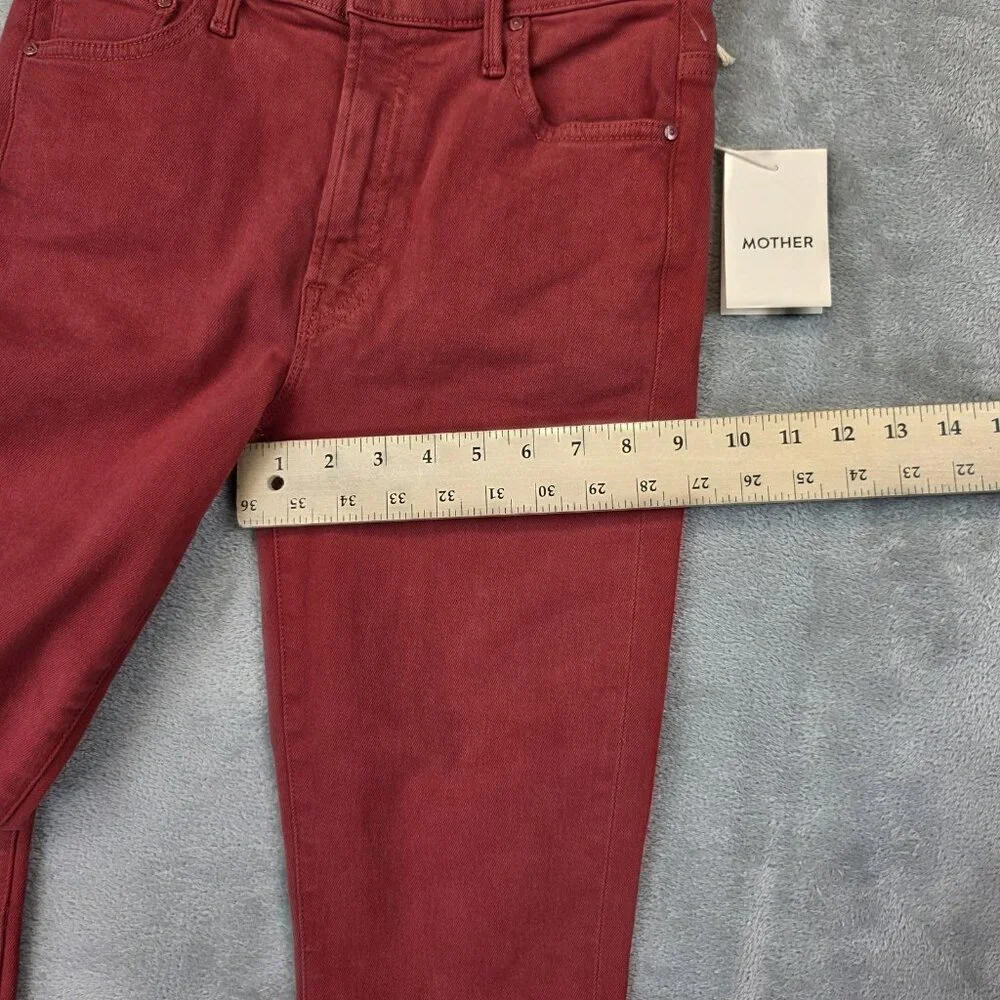 Mother Jeans Womens 26 Hot Rod Red Insider Crop Step Fray Raw Hem Flare Made USA - Picture 6 of 15